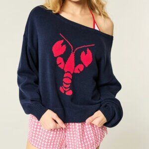 *NWT* Hollister Easy off the Shoulder Lobster Sweater - Navy Blue